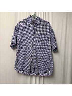 Stetson Button-Up Shirt Mens Large Cotton Purple Blue Patterned Short Sleeve